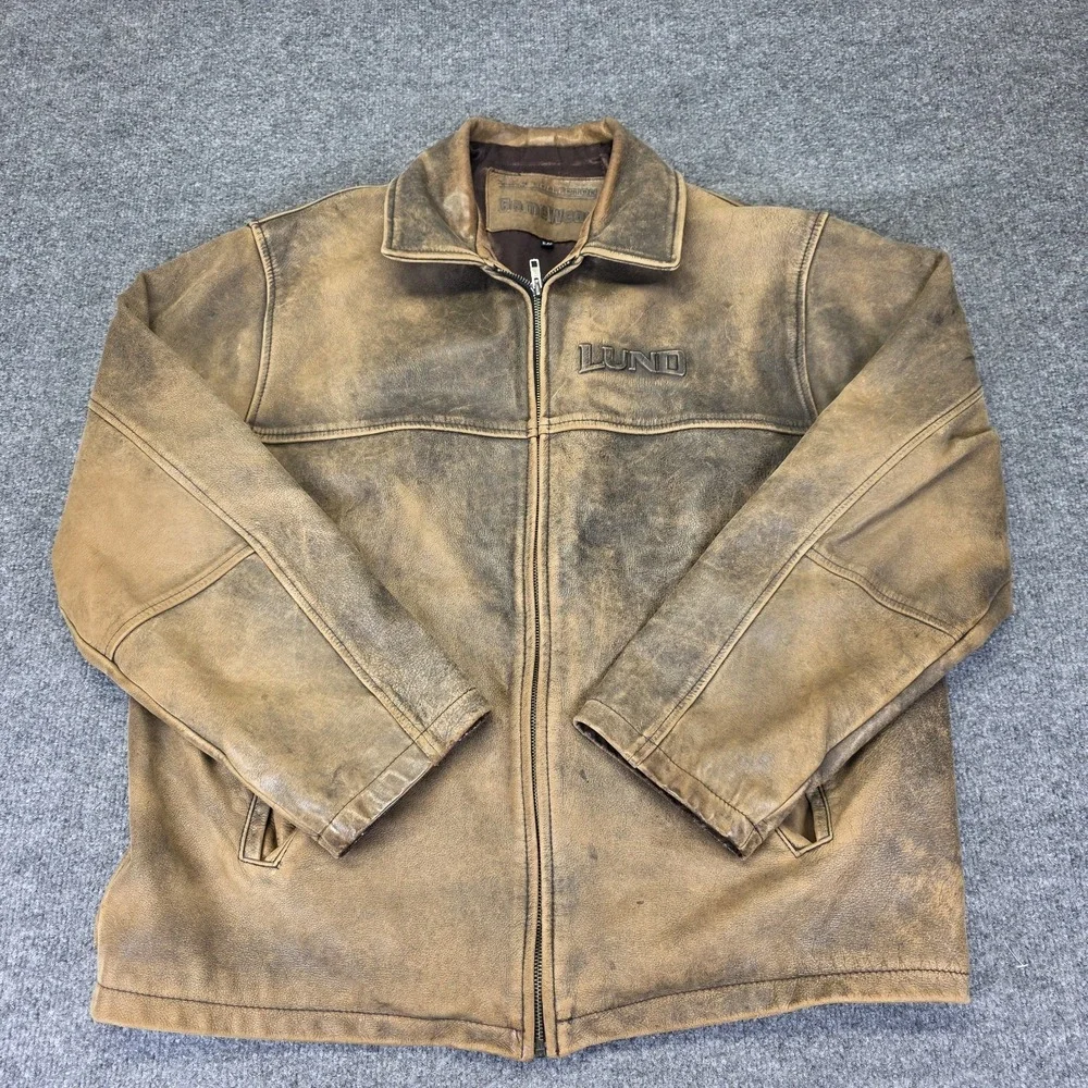 Lund Boats Team Lund Vintage Leather Bomber Jacket Men's Size XL